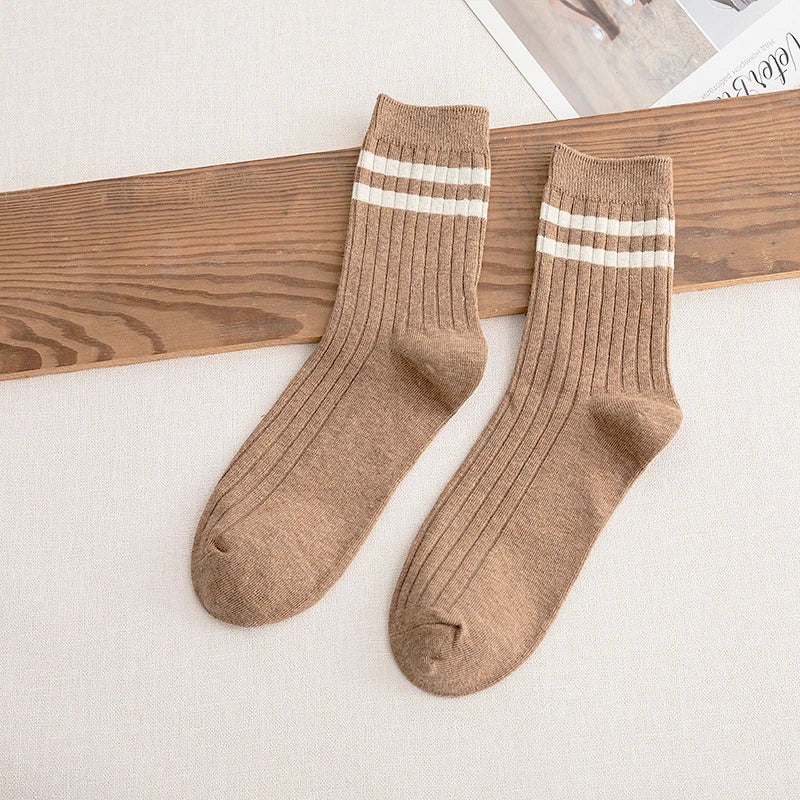 5/7 Pairs Men's New Striped Casual Breathable Socks High Quality Harajuku Retro Socks Men's Socks Autumn Winter One Size 38-44