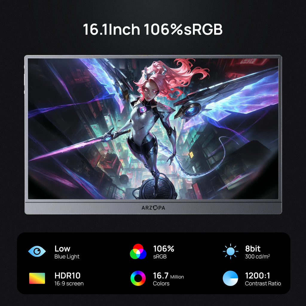 [New] ARZOPA 16.1'' 144Hz Portable Monitor,106% sRGB,1080P,with storage Bag,External Second Screen,Z1FC-Grey