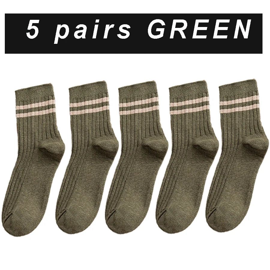 5/7 Pairs Men's New Striped Casual Breathable Socks High Quality Harajuku Retro Socks Men's Socks Autumn Winter One Size 38-44