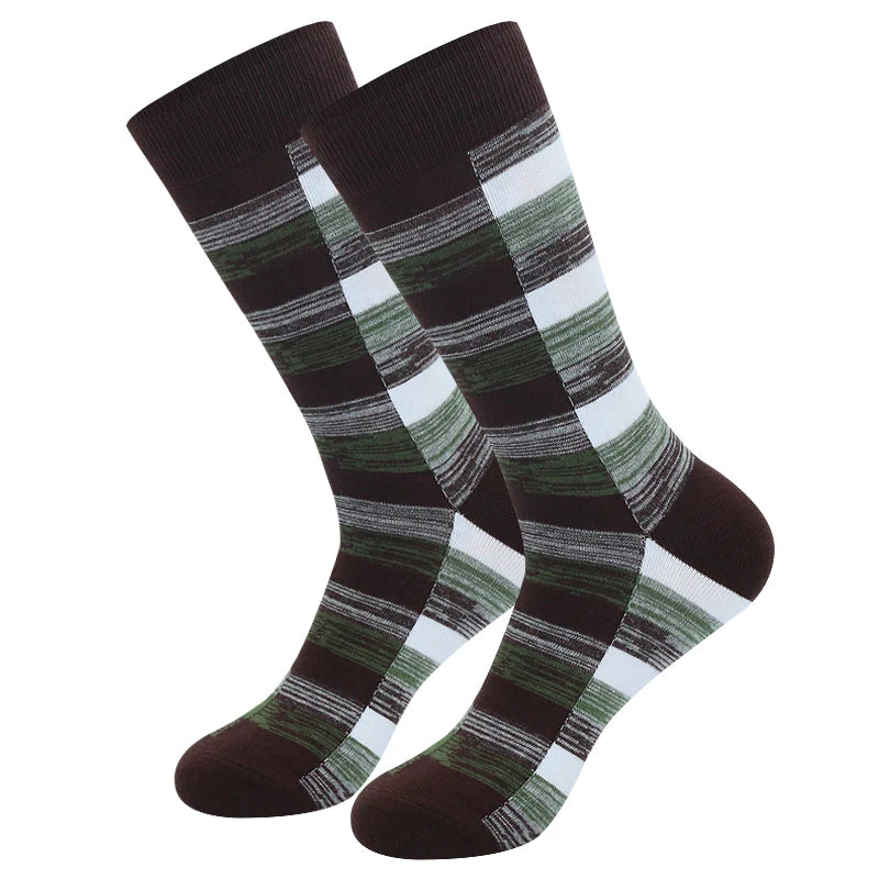 5 Pairs Mens Dress Socks stripe Plus Size，High Quality Combed Cotton Crew Socks，Black Cool Breathable Casual Socks for men
