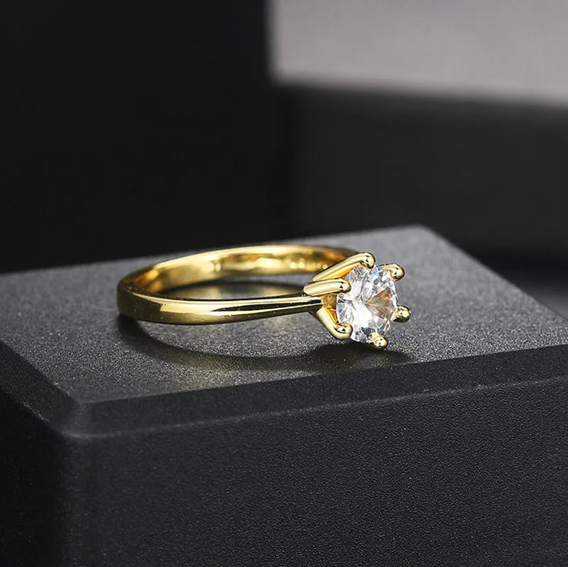 Wedding Rings For Women Classic 1 Carat AAA+ Zircon Light Gold Color Engagement Anniversary Ring Jewelry Wholesale R174