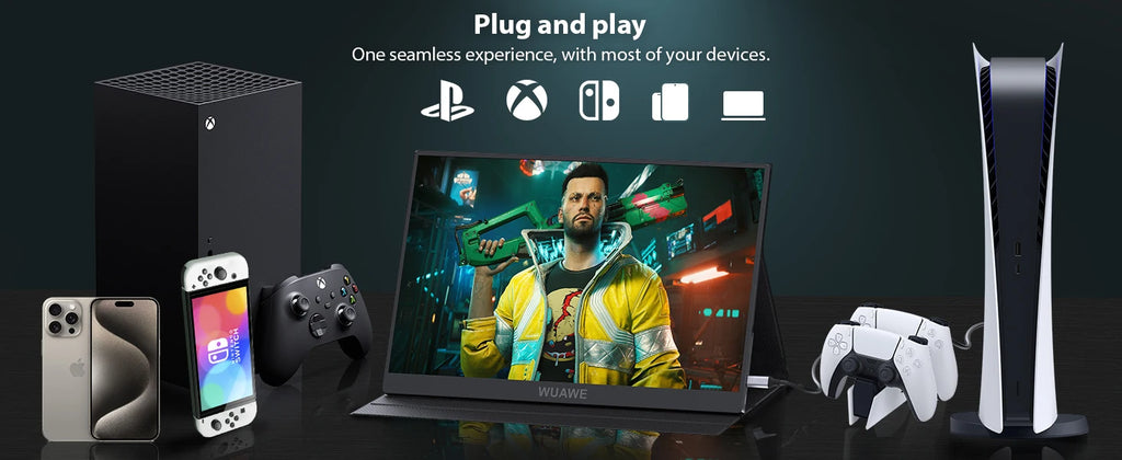 WUAWE 15.6 inch Portable Monitor Laptop, 15.6-inch 1080p72 NTSC 100 sRGB USB C HDMI Travel External Second Computer Screen HDRi
