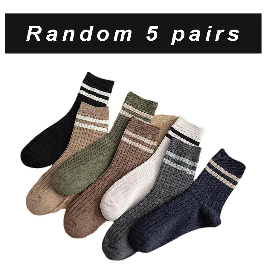 5/7 Pairs Men's New Striped Casual Breathable Socks High Quality Harajuku Retro Socks Men's Socks Autumn Winter One Size 38-44