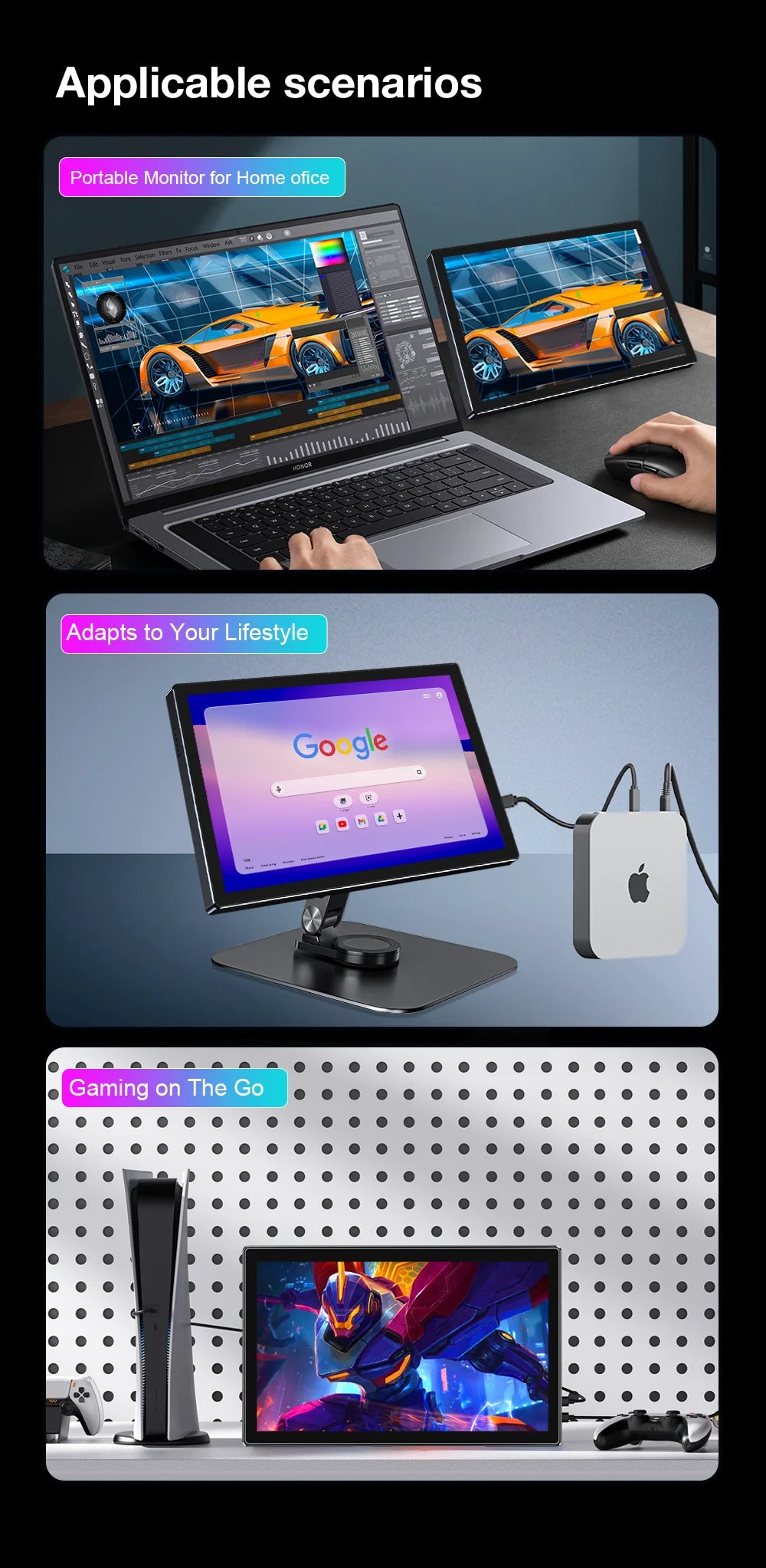 Unew 11 inch Portable Touch Monitor | 2.5K IPS, WQXGA, 350cd 92% NTSC USB-C/HDMI, VESA 75x75mm & Stand, For Mobile Phones Laptop
