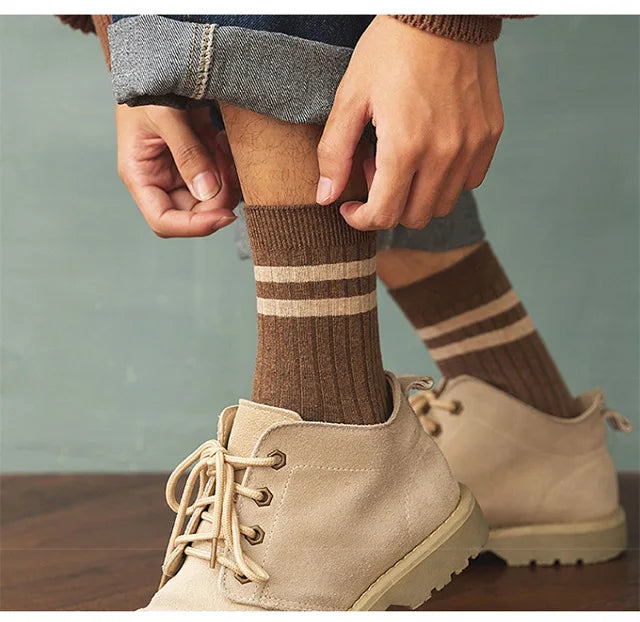 5/7 Pairs Men's New Striped Casual Breathable Socks High Quality Harajuku Retro Socks Men's Socks Autumn Winter One Size 38-44