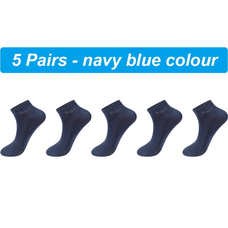 New 5Pairs High Qualty Men Bamboo Fiber Socks Short Summer Breatheable Anti-Bacterial Man Ankle Socks Busines Plus size EU38-46