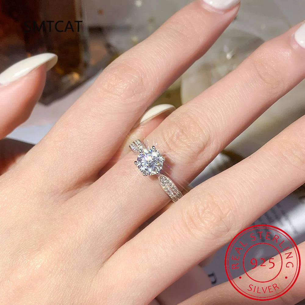 Real 3 Carat Moissanite Engagement Ring Luxury Bridal Set Solitaire Wedding Promise Ring Lab Diamond Sterling Silver Band