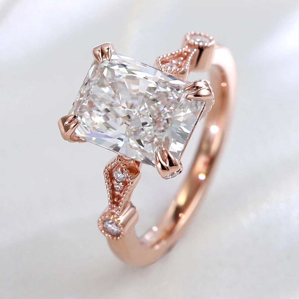 Provence 10K 14K rose gold wedding ring stackable 3CT radiant cut lab diamond engagement rings for women romantic promiss gifts