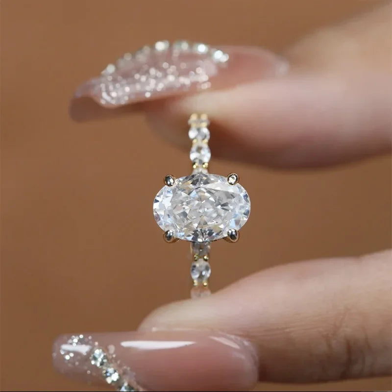 14K Gold Lab Diamond Ring 100% Real 925 Sterling Silver Engagement Wedding Band Rings for Women Bridal Promise Jewelry Gift