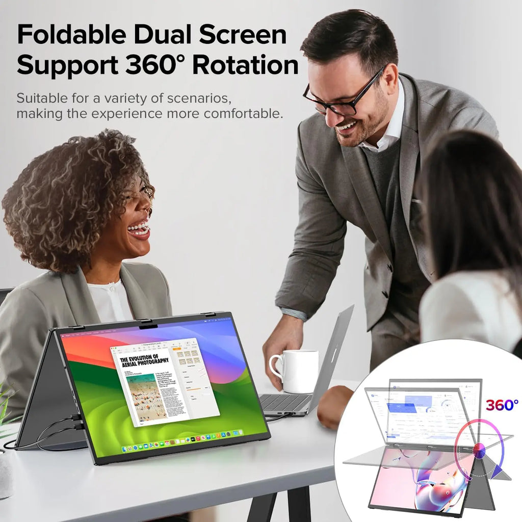 14 Inch Portable Dual Monitor 2240x1400 QHD IPS External Display USB-C & HDMI Plug-and-Play Second Screen Extender For Laptop