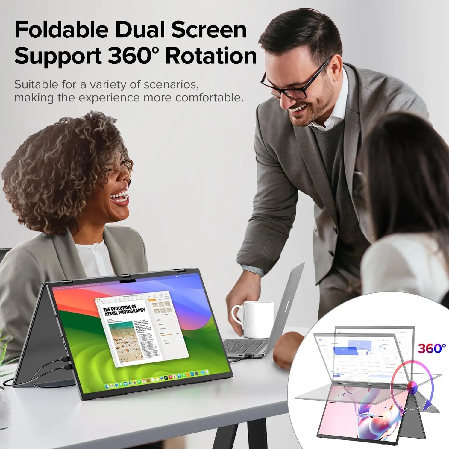 14 Inch Portable Dual Monitor 2240x1400 QHD IPS External Display USB-C & HDMI Plug-and-Play Second Screen Extender For Laptop