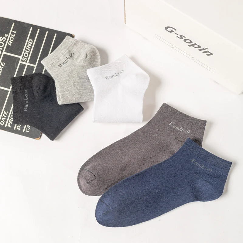 New 5Pairs High Qualty Men Bamboo Fiber Socks Short Summer Breatheable Anti-Bacterial Man Ankle Socks Busines Plus size EU38-46
