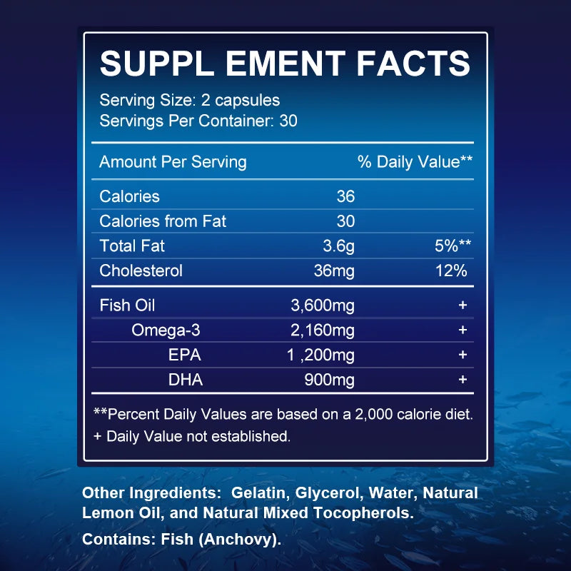 Fish Oil OMEGA-3 for Brain Cognitive Function and Memory, Anti-Inflammation, Antioxidant Joint Health - Rich In DHA And EPA