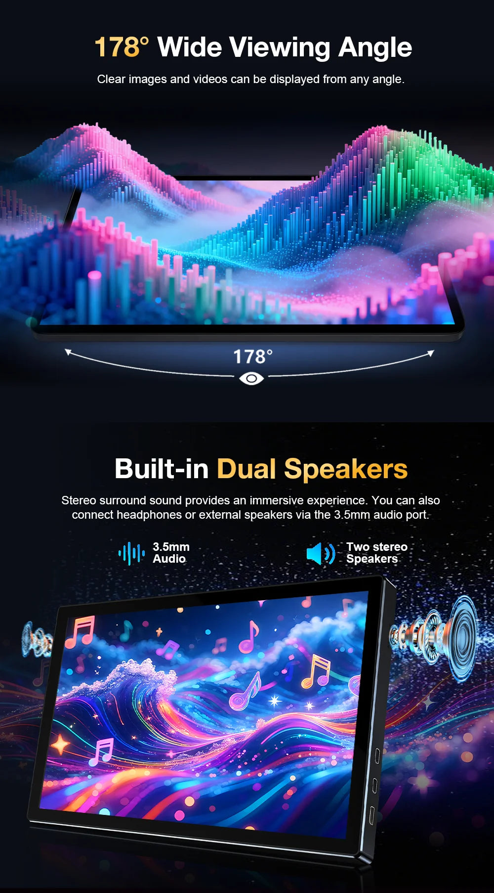 Unew 11 inch Portable Touch Monitor | 2.5K IPS, WQXGA, 350cd 92% NTSC USB-C/HDMI, VESA 75x75mm & Stand, For Mobile Phones Laptop