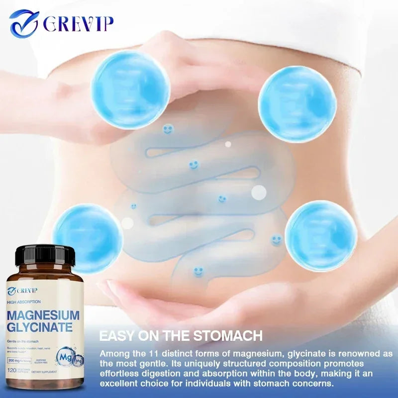 Magnesium Glycinate 200mg - Helps with Stress, Muscle, Sleep, Joints, Bones, Immune and Cardiovascular HealthSupplements