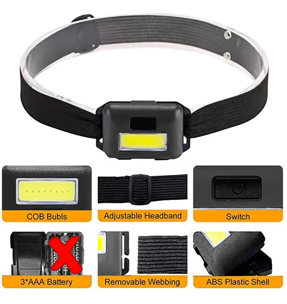 Camping Led Mini Headlights Portable Cob Headlamps Waterproof Head Front Light With 3 Switch Modes Led Lights Head Light