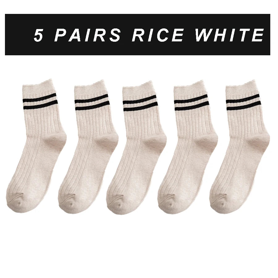 5/7 Pairs Men's New Striped Casual Breathable Socks High Quality Harajuku Retro Socks Men's Socks Autumn Winter One Size 38-44