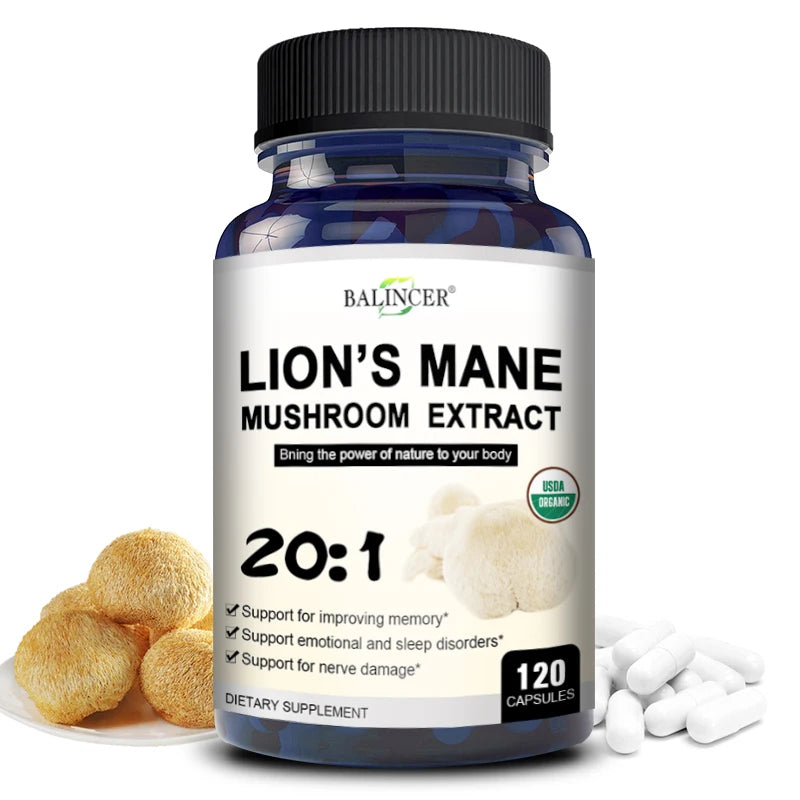 Lion's Mane - Nootropic Brain Memory & Boosts Immune System & Stress Relief, Mood and Sleep Health, Fights Stress, Non-GMO