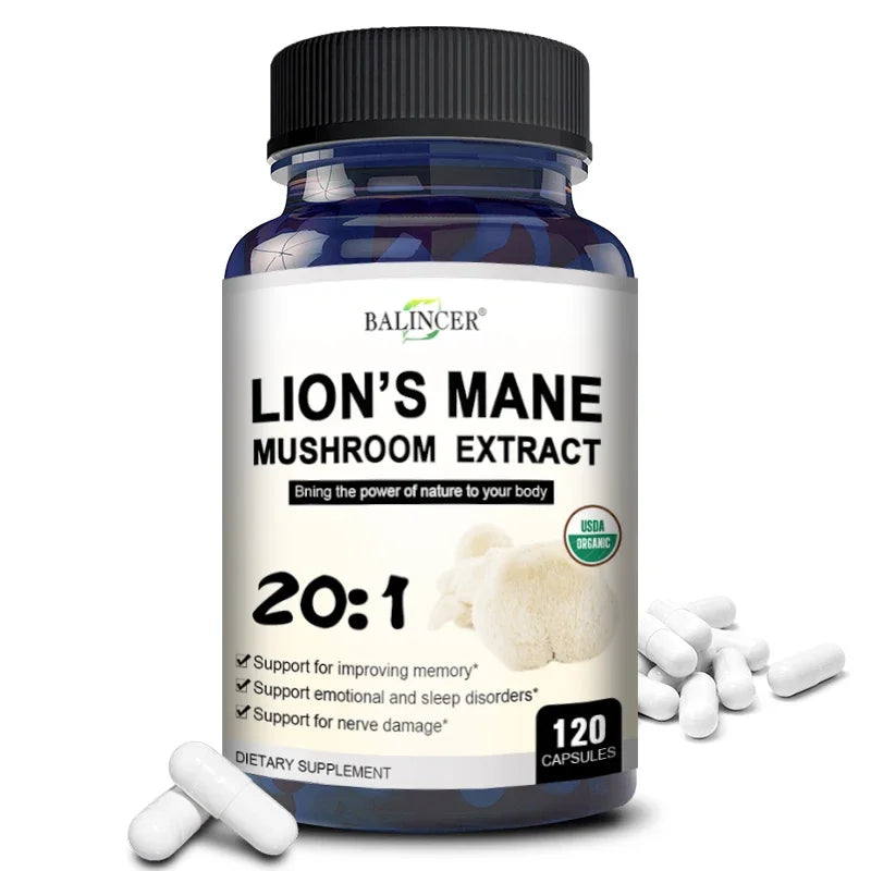 Lion's Mane - Nootropic Brain Memory & Boosts Immune System & Stress Relief, Mood and Sleep Health, Fights Stress, Non-GMO
