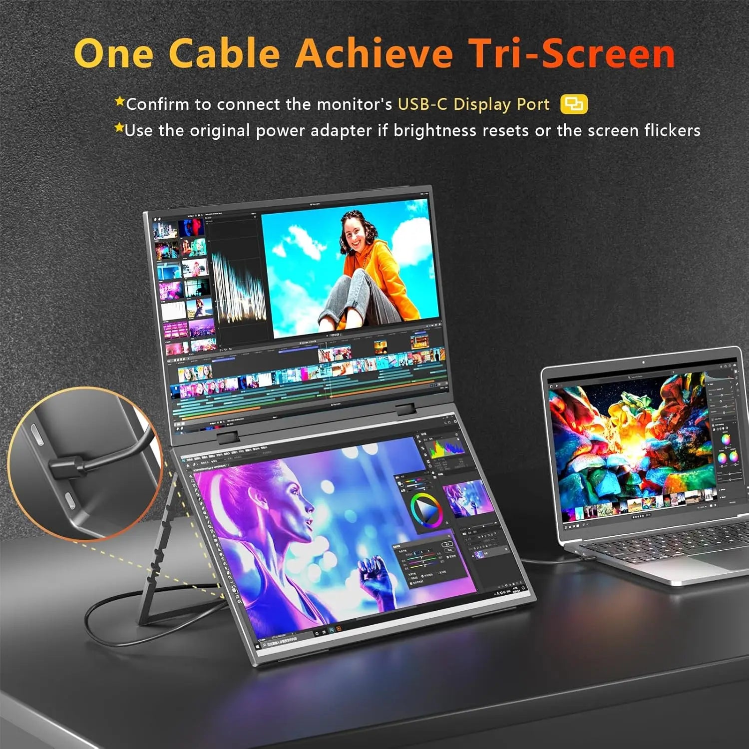 14 Inch Portable Dual Monitor 2240x1400 QHD IPS External Display USB-C & HDMI Plug-and-Play Second Screen Extender For Laptop