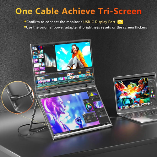 14 Inch Portable Dual Monitor 2240x1400 QHD IPS External Display USB-C & HDMI Plug-and-Play Second Screen Extender For Laptop