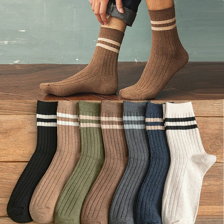 5/7 Pairs Men's New Striped Casual Breathable Socks High Quality Harajuku Retro Socks Men's Socks Autumn Winter One Size 38-44