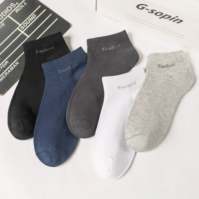 New 5Pairs High Qualty Men Bamboo Fiber Socks Short Summer Breatheable Anti-Bacterial Man Ankle Socks Busines Plus size EU38-46