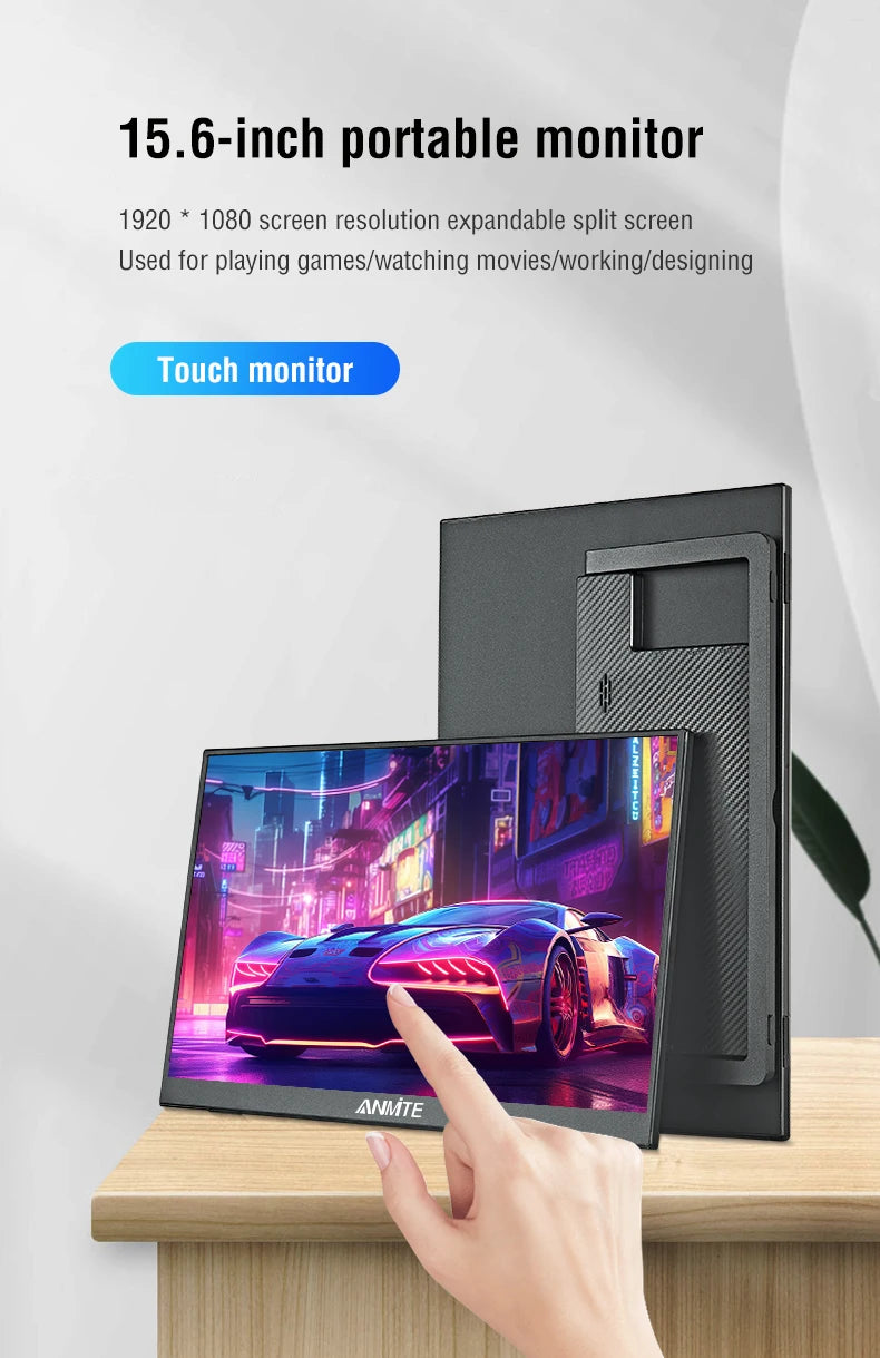 Anmite 15.6-Inch Portable Touch Monitor Non-touch optional 1080P HDR 16:9  For XBox PS4 / 5 Switch Cell Phone PC Loptop Extensio