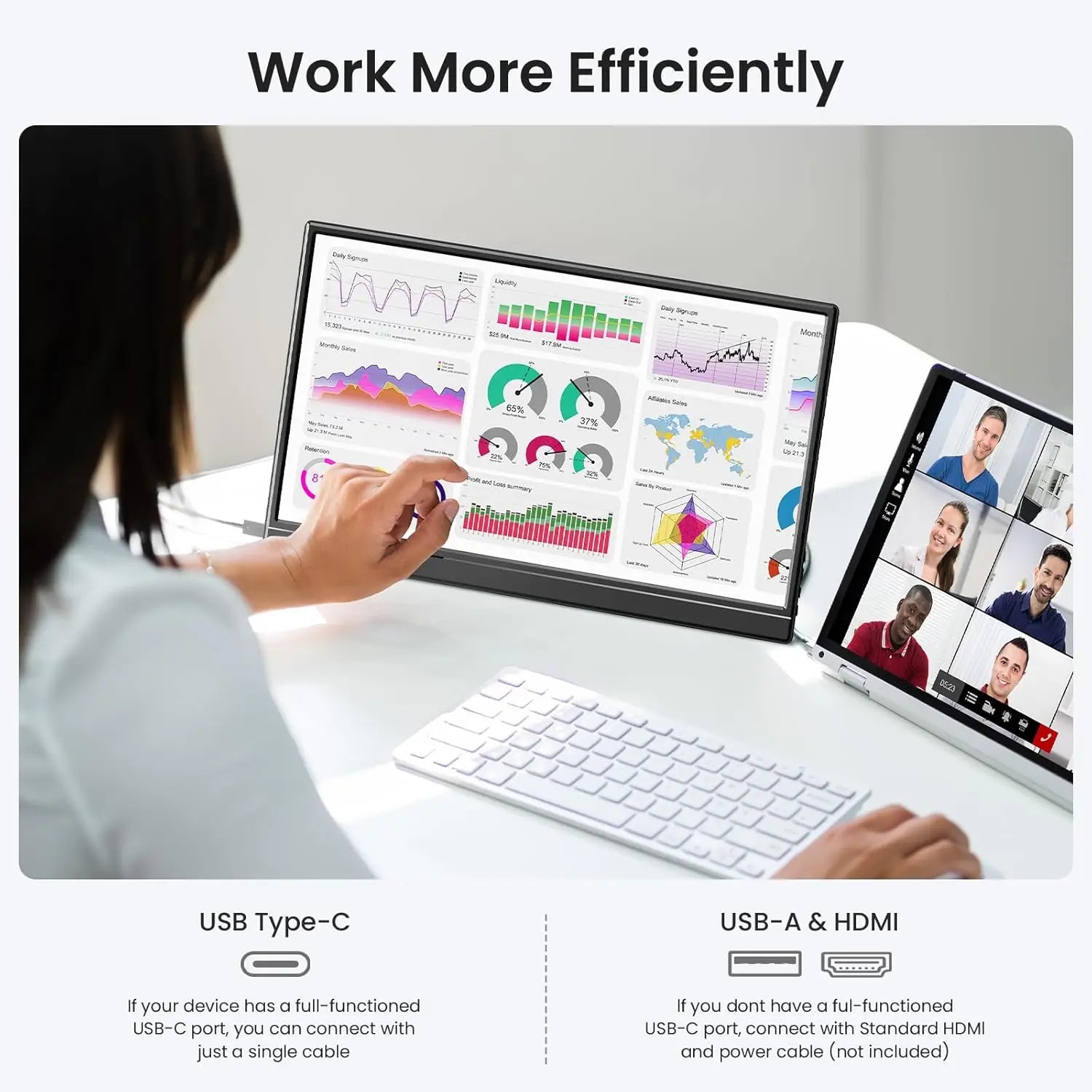 13.3'' Portable Touch Screen Monitor Display 1920*1200 16:10 IPS Panel 100% sRGB Extend Monitor For Mobile Phone Gaming TV Box