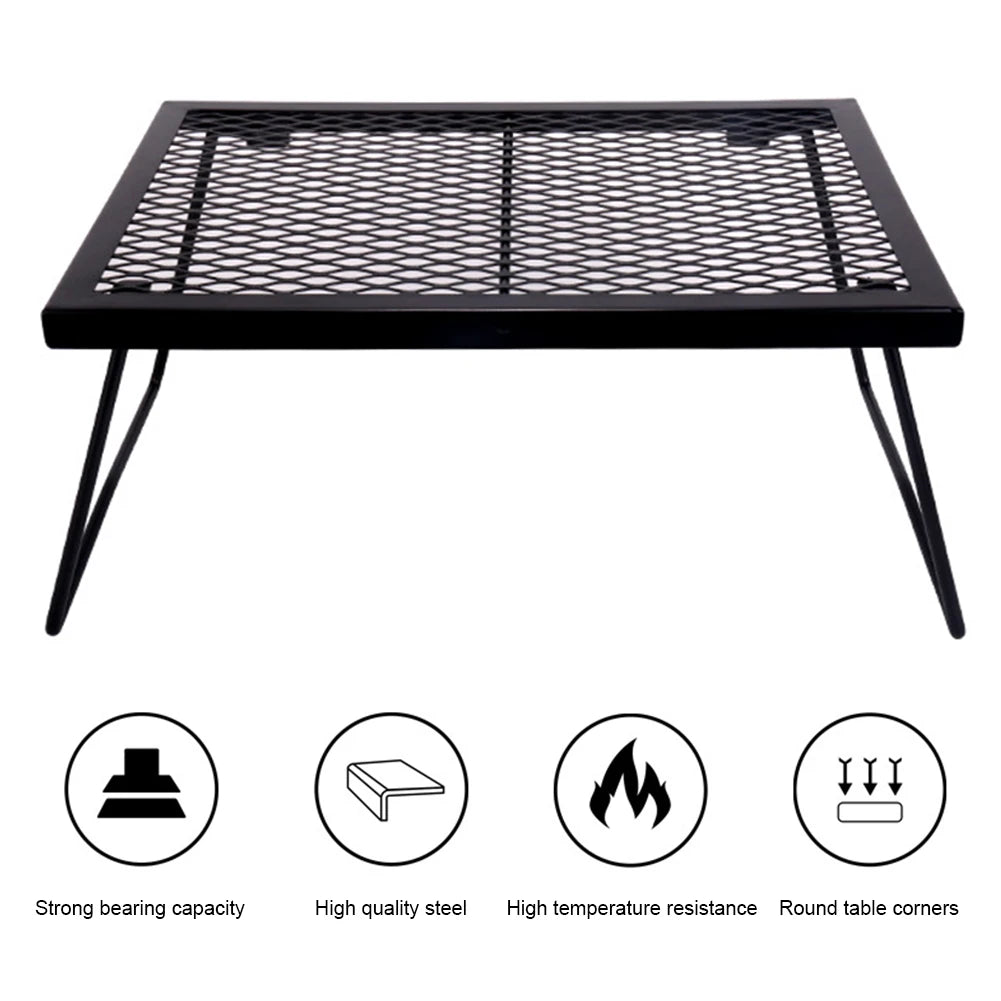 Campfire Grill Grate Folding Camp Fire Cooking Rack Foldable Over Fire Camp Grill Heavy Duty for Outdoor BBQ Camping