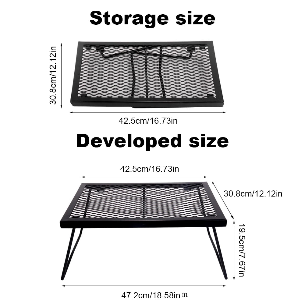 Campfire Grill Grate Folding Camp Fire Cooking Rack Foldable Over Fire Camp Grill Heavy Duty for Outdoor BBQ Camping