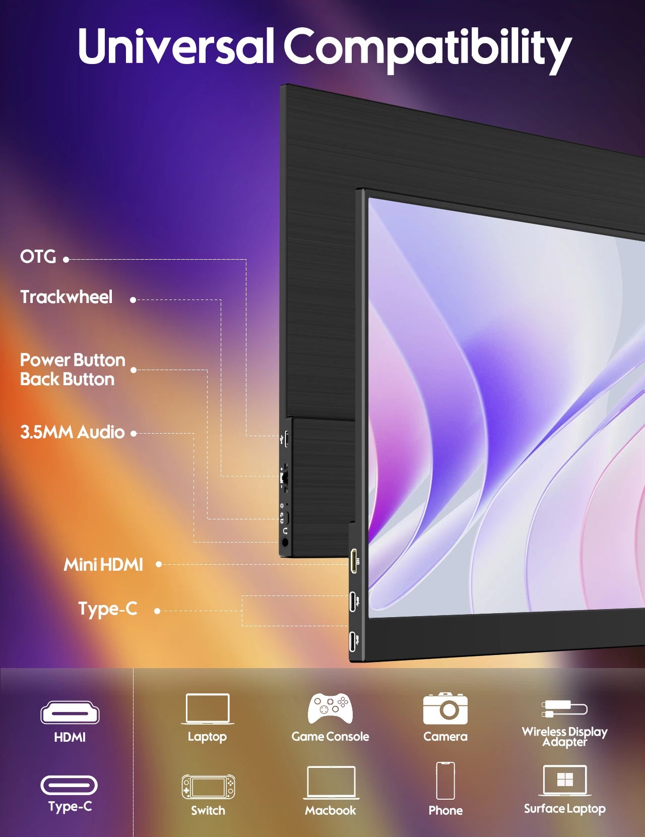 Amoudo 14 Inch Touch Portable Monitor  1920 x 1080P Second Screen FHD Lightweight Thin USB Type-C Mini HDMI Extend Screen