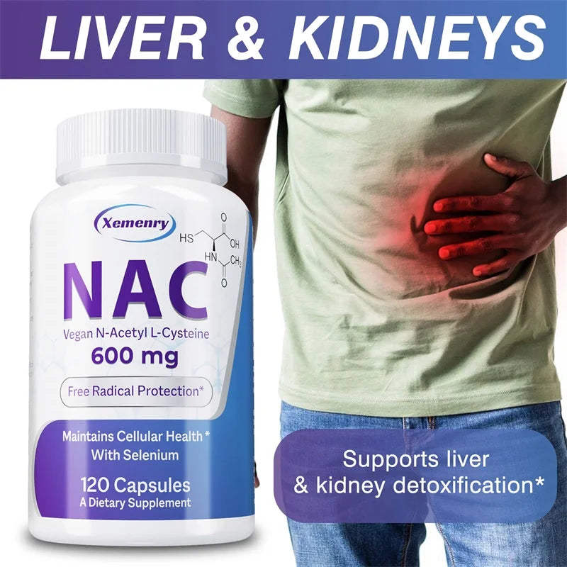 NAC Capsules 600mg - Support Skin Health, Antioxidant, Detox, Enhance Immunity - Non-GMO