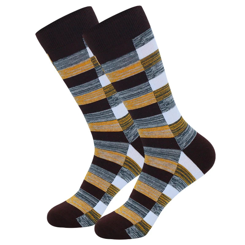 5 Pairs Mens Dress Socks stripe Plus Size，High Quality Combed Cotton Crew Socks，Black Cool Breathable Casual Socks for men