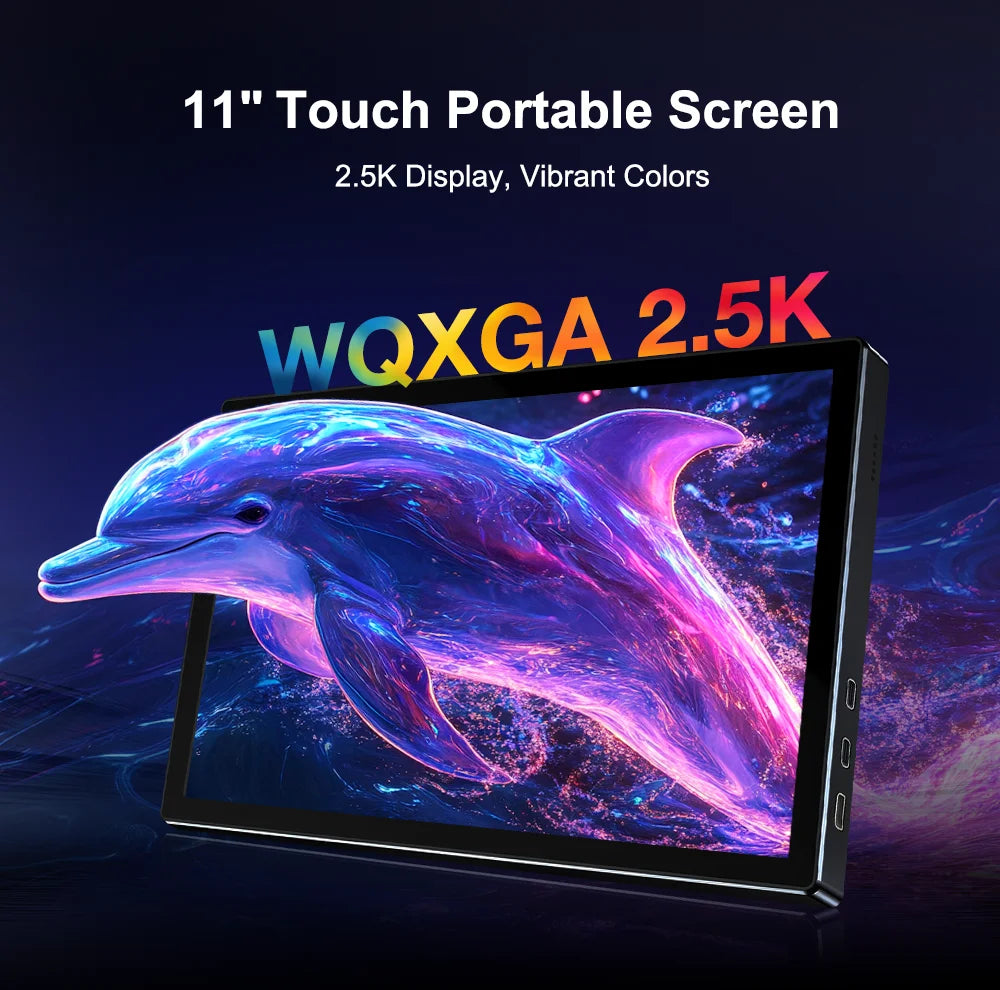 Unew 11 inch Portable Touch Monitor | 2.5K IPS, WQXGA, 350cd 92% NTSC USB-C/HDMI, VESA 75x75mm & Stand, For Mobile Phones Laptop