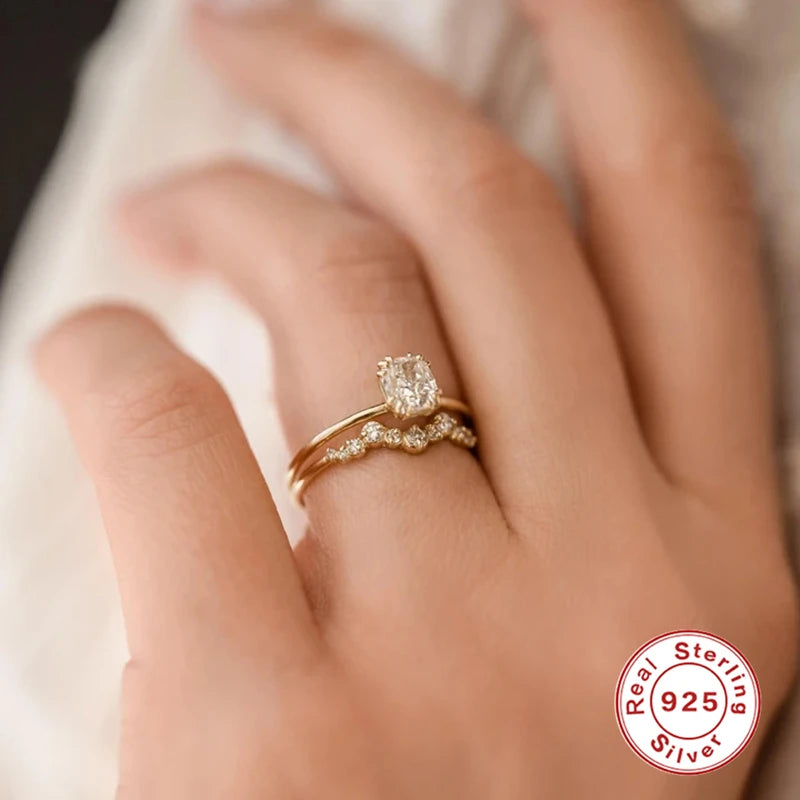 ROXI Elegant Geometry Gemstones Engagement Rings for Women Wedding Ring 925 Sterling Silver Finger Rings Bague Femme Jewelry
