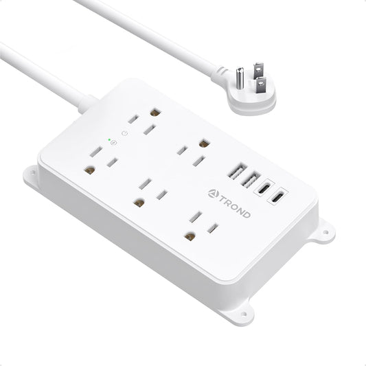 Power Strip with USB, Surge Protector Flat Plug with 5 Widely-Spaced Outlets and 4 USB Ports, ETL Listed, 1300J, Wall Mountable, 5Ft Extension Cord, for Office Kitchen, White