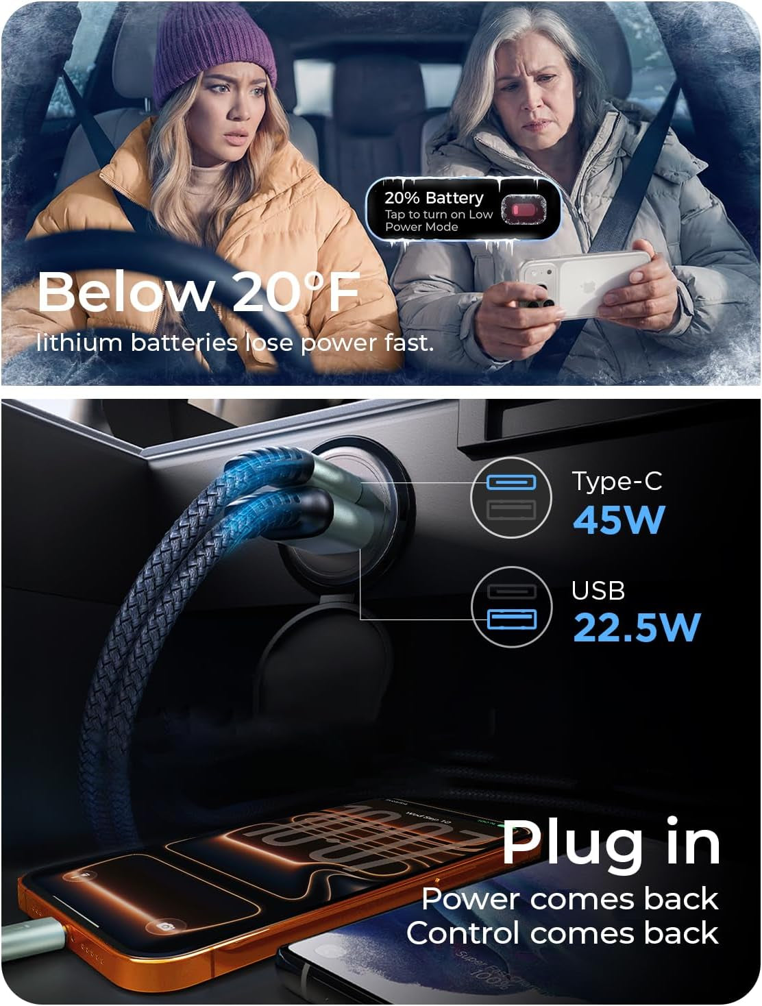 67.5W Car Charger USB C Fast Charge for Iphone 17 Pro Max, PD 45W USB C Car Charger Fast Charging【Mini &Metal】Cigarette Lighter Adapter USB-C Charger for Samsung Galaxy S26 S25 for Iphone16 15