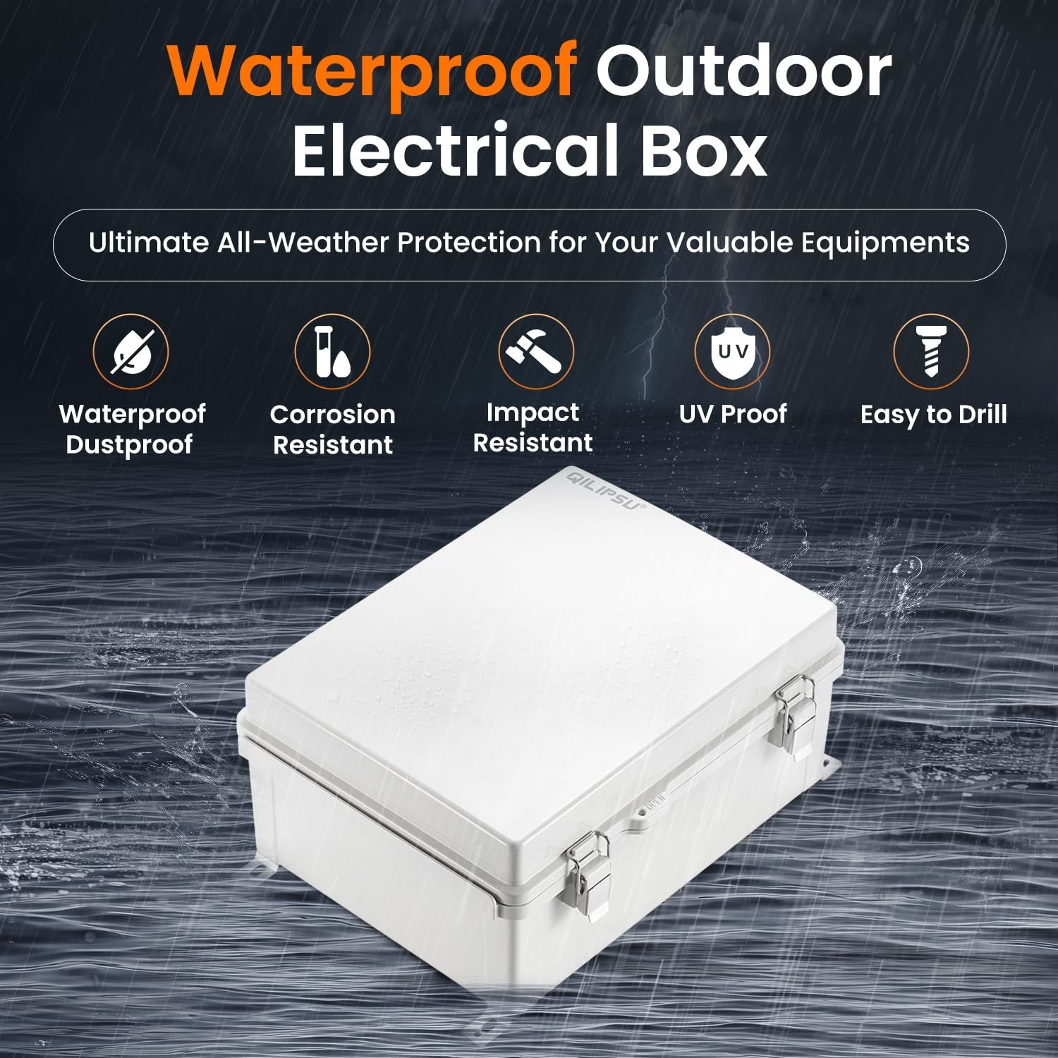 Waterproof Junction Box IP67 Outdoor Plastic Electrical Project Enclosure Weatherproof with Mounting Plate, Wall Brackets, Hinged Grey Cover 16.1"X12.2"X7.1"