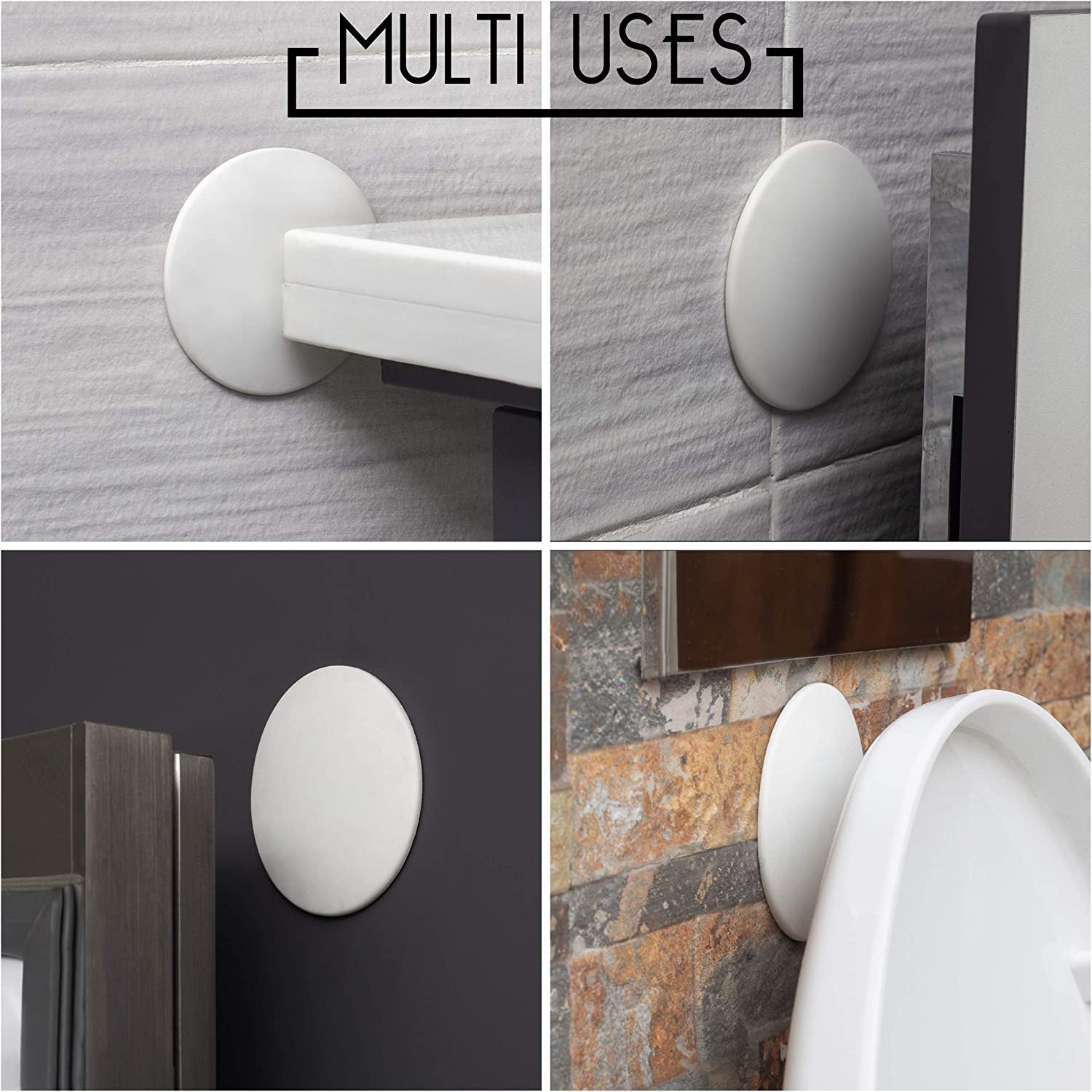 Door Stoppers - Large 3.15" (4 PCS) - Door Stoppers for Wall with Strong Back Adhesive - Quiet and Shock Absorbent Silicone Wall Protectors from Door Knobs - Protects Every Surface - White